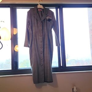 Gray & black button down dress with lace pocket top side. 7/8 size. Not stretchy